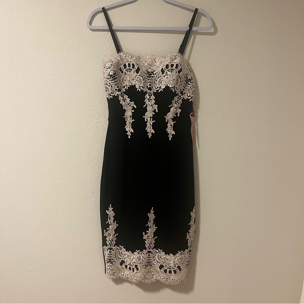 Haute Monde Black Dress with Cream Lace